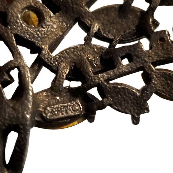 Signed ART Arthur Pepper Peacock Feather Tree Rhinestone Brooch 2 3/4" Vintage - Picture 5 of 6